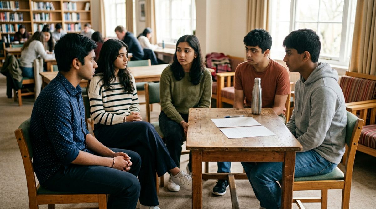 Students in a stalled group discussion